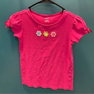 Gymboree Tee Sz 10 Pink with embroidered flowers gathered sleeve